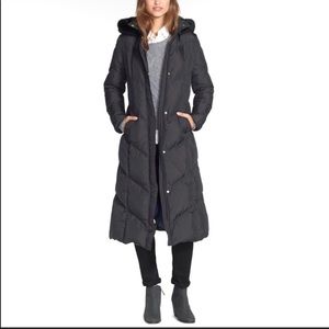 T Tahari Cammy rabbit fur trim long down coat